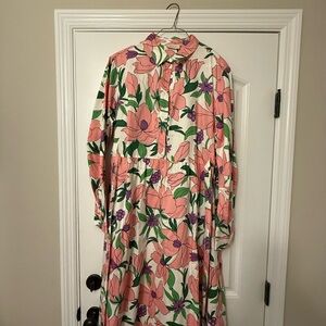 Banjanan Pink and Green Floral Shirt Dress